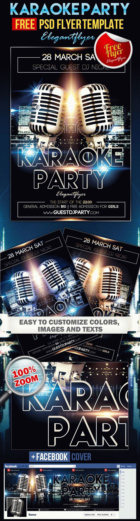 Black, Sparkling, Urban Karaoke Party Flyer and Facebook Cover ...