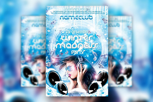 Blue and White Winter Party Flyer Temple FREE PSD