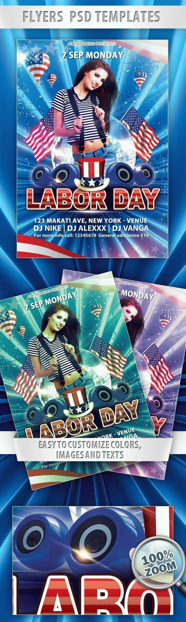 Bold and Sparkle Labor Day Flyer Template FREE PSD