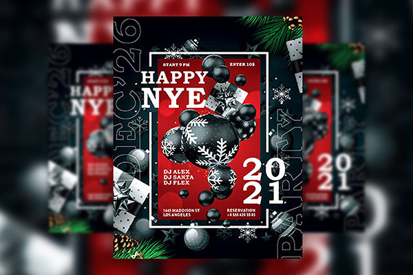 Border Black and Red New Year Party Flyer Template FREE PSD