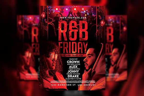 Border Bold Red R&B Party Flyer Template FREE PSD