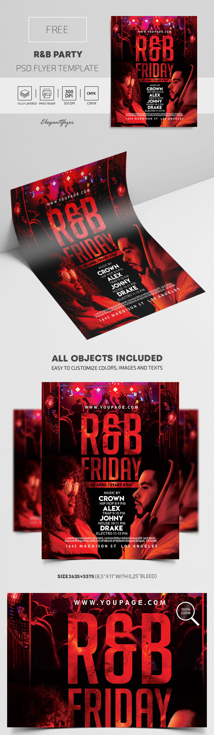 Border Bold Red R&B Party Flyer Template (FREE) | Resource Boy