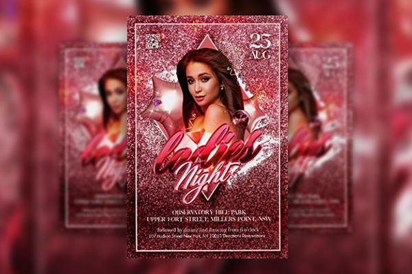 Border Glittery Ladies' Night Poster and Flyer Template FREE PSD