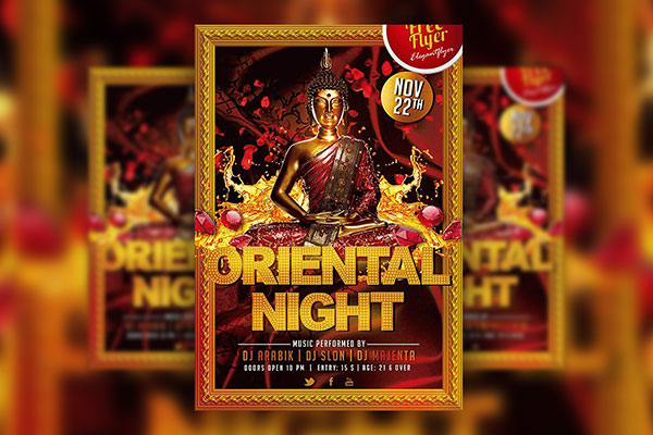 Border Splash Golden Oriental Party Flyer Template and Facebook Cover FREE PSD