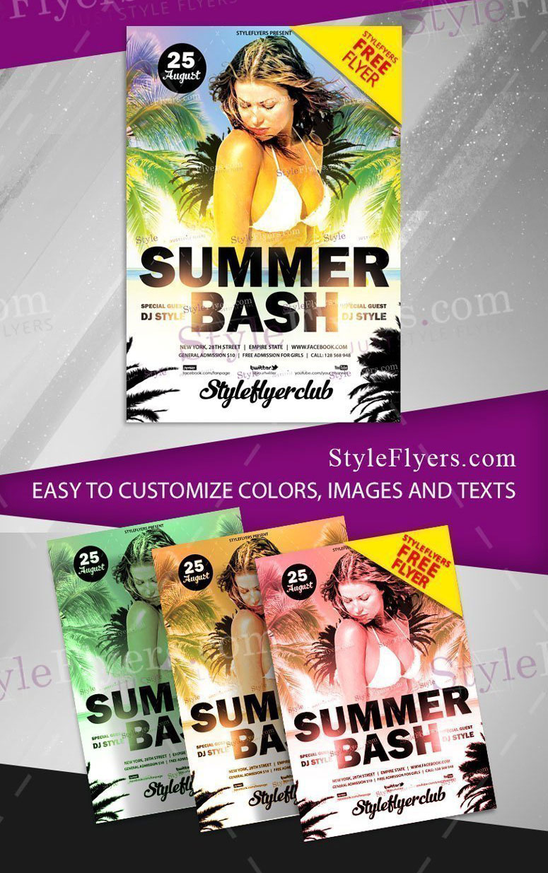 Bright Tropical Summer Bash Event Flyer Template FREE PSD