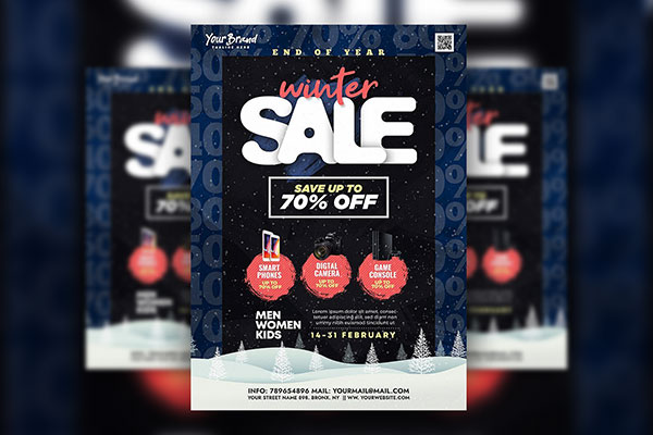 Cartoon and Winter Sale Marketing Flyer Template FREE PSD