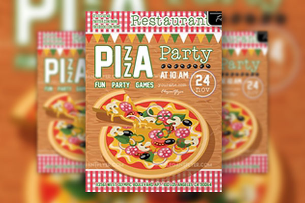 Cartoon Illustrative Pizza Party Flyer Template and Facebook Cover FREE PSD