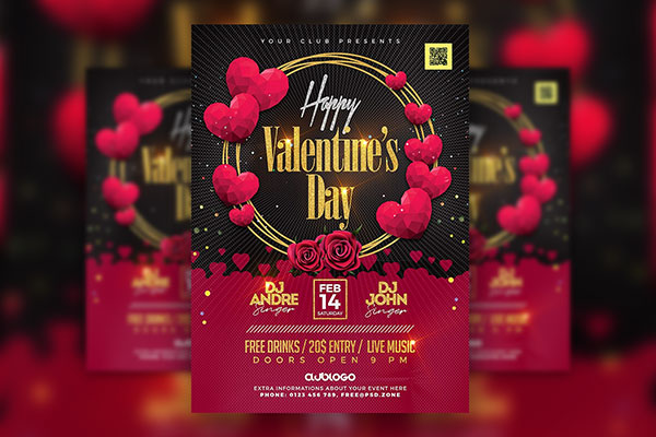 Circle and Pattern Lovely Valentine's Day Flyer Template FREE PSD