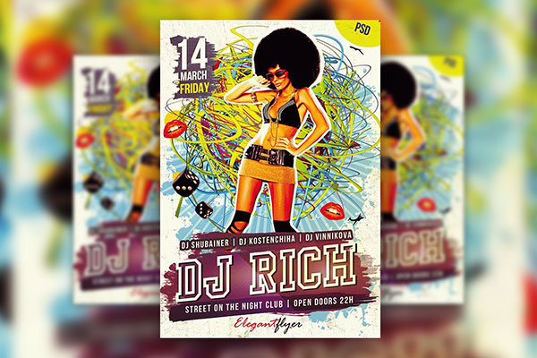 Classic Artistic Electro DJ Event Flyer Template FREE PSD
