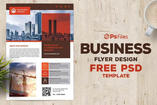 Clean Photo Construction Business Flyer Template FREE PSD