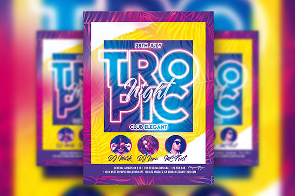 Colorful, Border, Tropical Night Party Flyer Template FREE PSD
