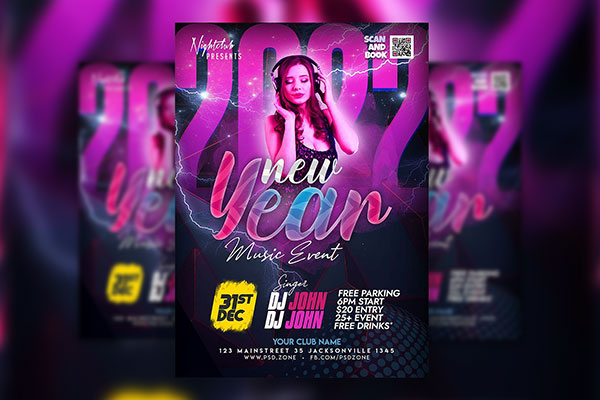 Creative and Lighting New Year Music Flyer Template FREE PSD