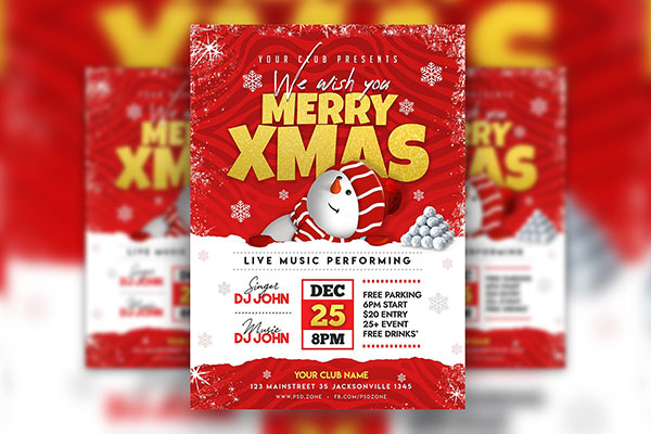 Cute and Cartoon Merry Christmas Flyer Template FREE PSD