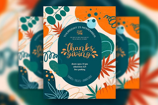 Cute and Cartoon Thanksgiving Flyer Template Plus a Facebook FREE PSD