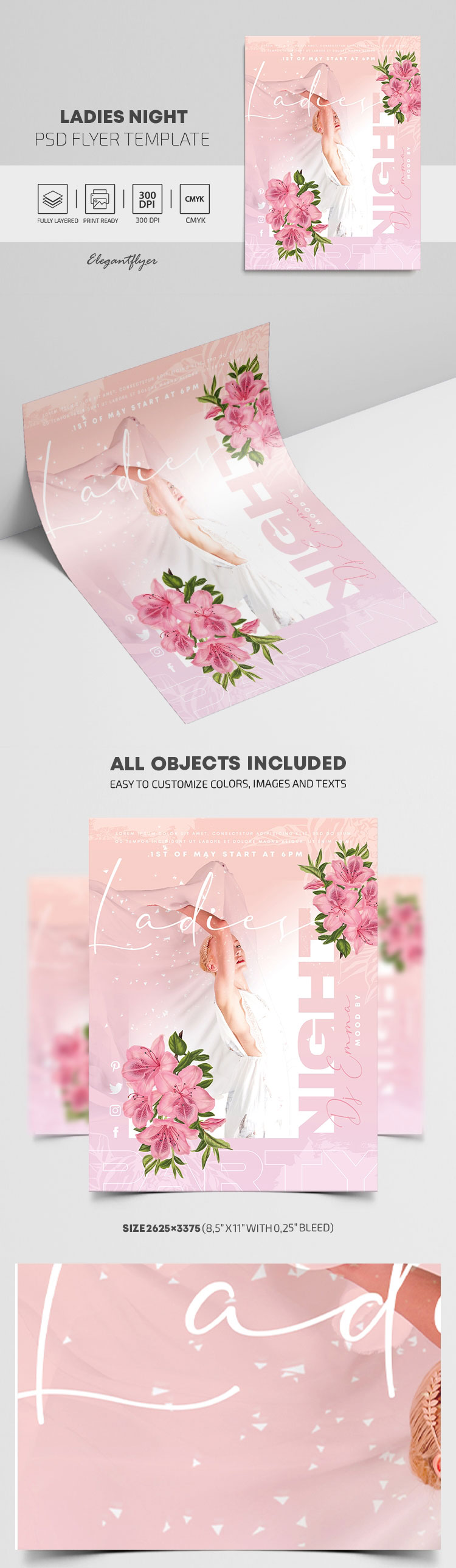 Cute and Floral Ladies Night Flyer Template FREE PSD