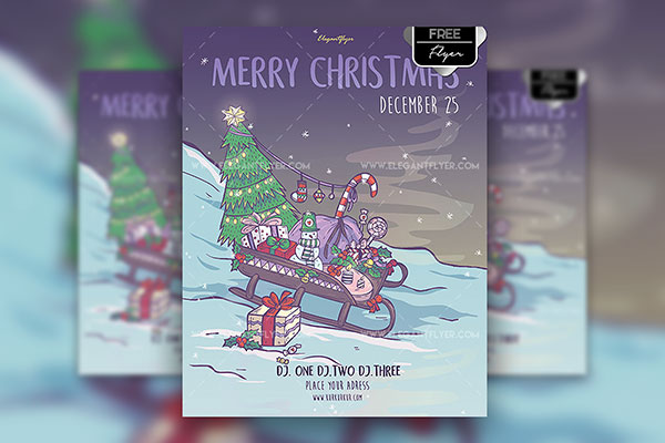 Cute Illustrative Christmas Party Flyer and Facebook Cover Template FREE PSD