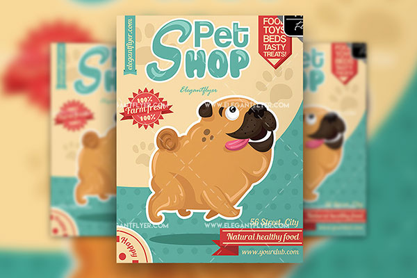 Cute Illustrative Pet Shop Flyer and Facebook Cover Template FREE PSD