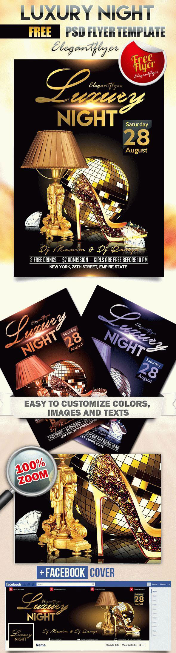 Dark Elegant Nightclub Event Flyer and Facebook Cover Template FREE PSD