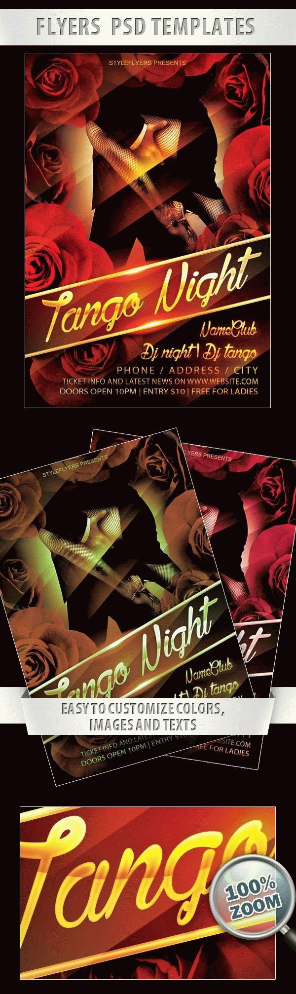 Dark Elegant Tango Night Flyer Template FREE PSD