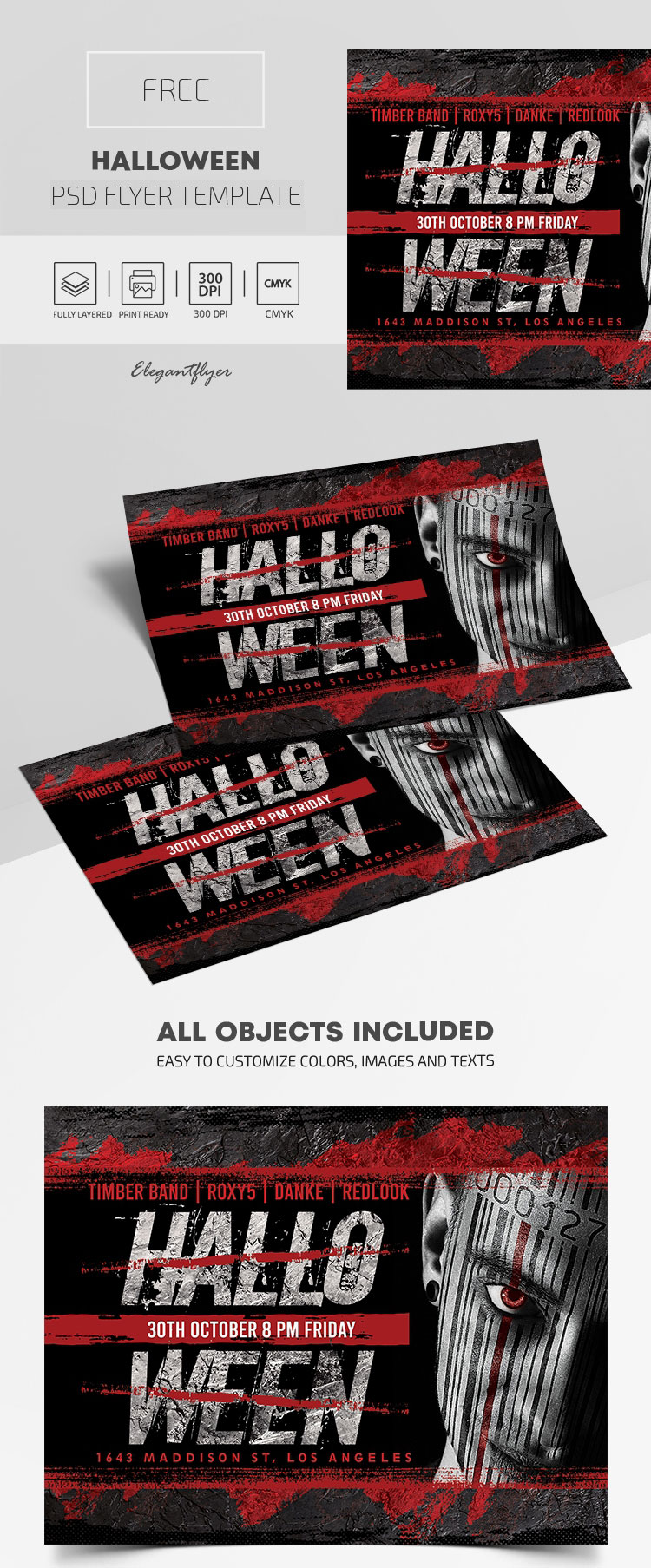 Dark, Red, Horror Halloween Party Flyer Template FREE PSD