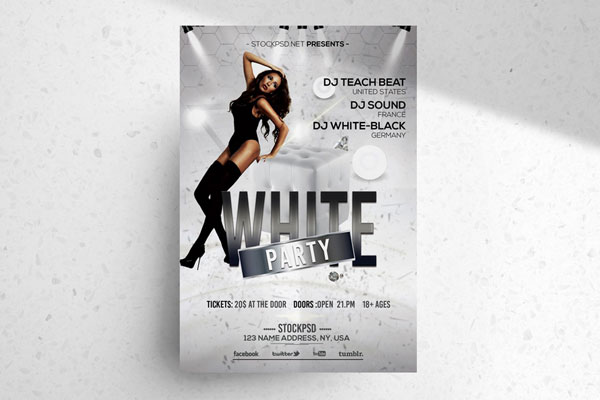 Elegant White Nightclub Party Flyer Template FREE PSD