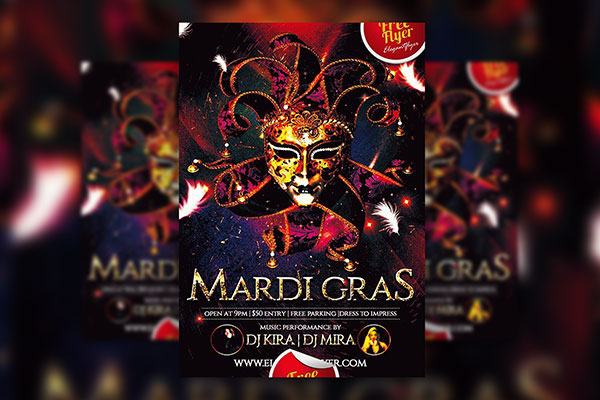 Feathery Luxury Mardi Gras Party Flyer Template FREE PSD