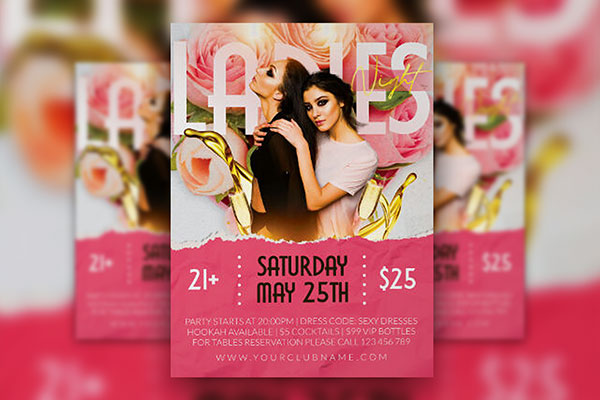 Floral and Cute Ladies Night Party Flyer Template FREE PSD
