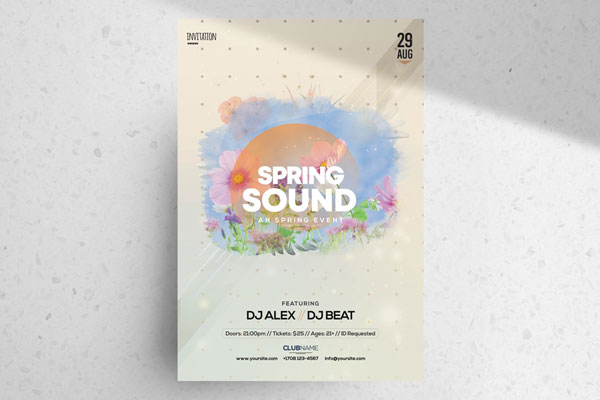Floral Illustrated Minimal Spring Party Flyer Template FREE PSD