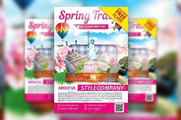 Floral Modern Spring Travel Flyer Template FREE PSD