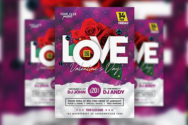 Floral Purple Valentine's Day Event Flyer Template FREE PSD