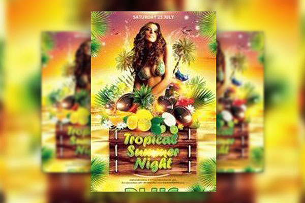 Fruity Tropical Summer Night Flyer Template FREE PSD