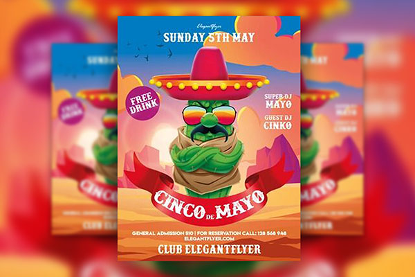 Fun Illustrative Cinco de Mayo Event Flyer Template FREE PSD