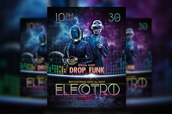 Futuristic and Electro Night Club Flyer Template Plus a Facebook Cover FREE PSD
