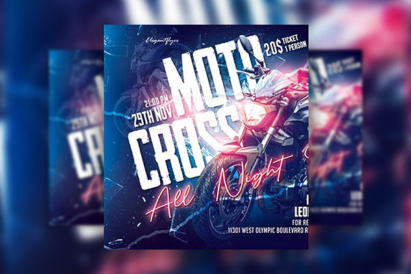 Futuristic and Neon Motocross Show Flyer Template FREE PSD