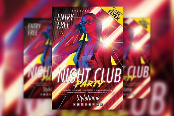 Geometric Glitter Nightclub Party Flyer Template FREE PSD