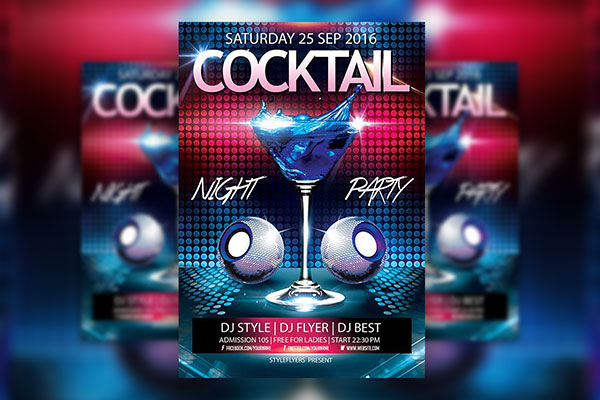 Glitter Cocktail Night Party Flyer Template FREE PSD