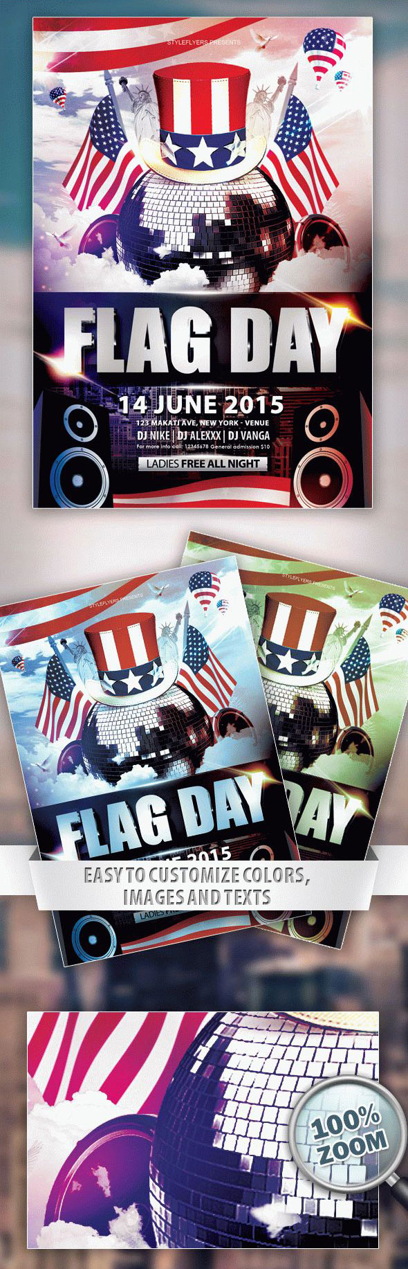 Glitter Flag Day Party Flyer Template FREE PSD