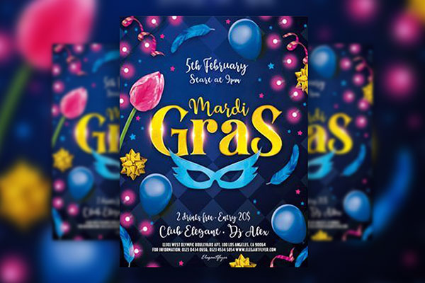 Glitter Illustrated Mardi Gras Flyer Template FREE PSD