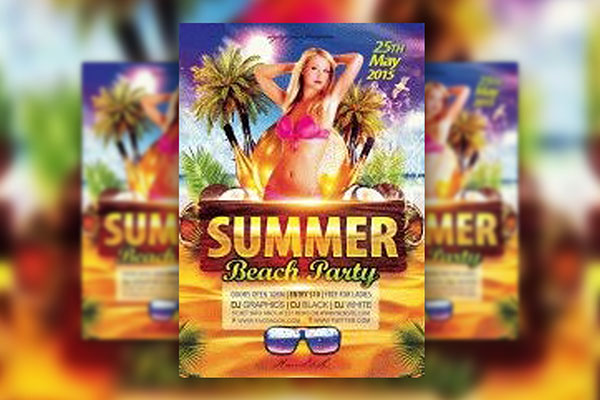 Glitter Tropical Summer Beach Party Flyer Template FREE PSD