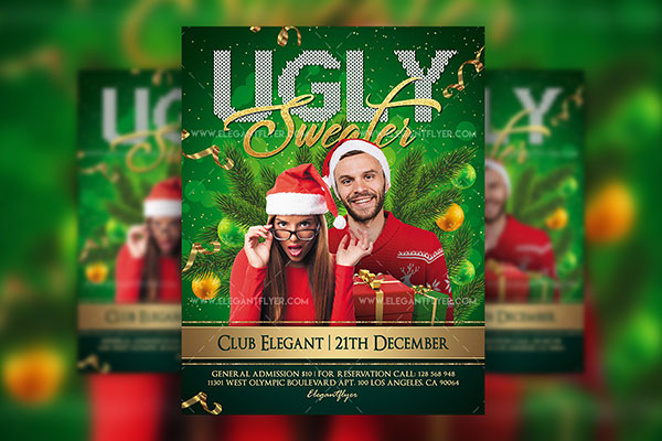 Green, Festive Christmas Party Flyer Along with Facebook Cover Templates FREE PSD