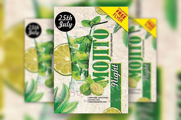 Green Mojito Night Party Flyer Template FREE PSD