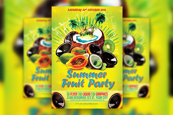 Green Tropical Summer Party Flyer Template FREE PSD