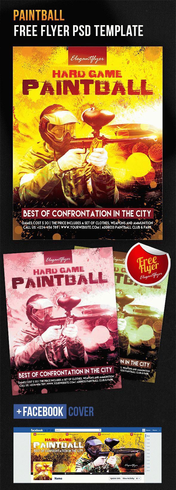 Grunge and Action Paintball Flyer Template Plus a Facebook Cover FREE PSD
