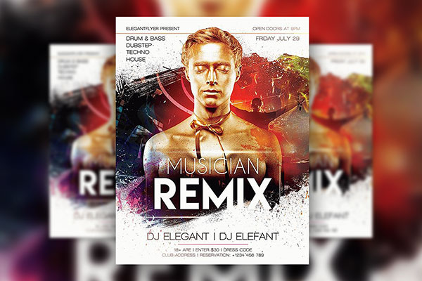 Grunge Musician Remix Party Flyer Template Plus a Facebook Cover FREE PSD