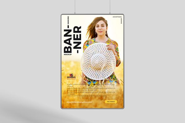 Hanging Front View Advertising Banner Mockup FREE PSD