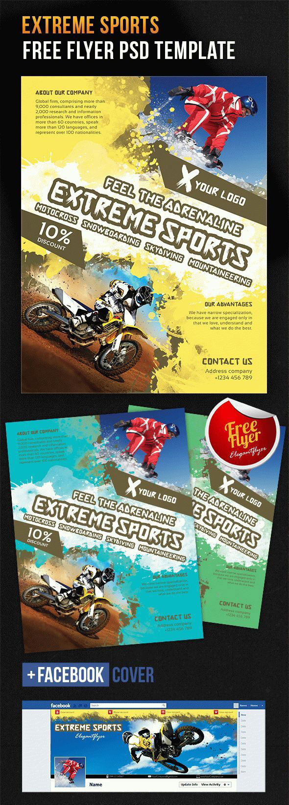 Infographic Extreme Sports Flyer Template and Facebook Cover Free ...