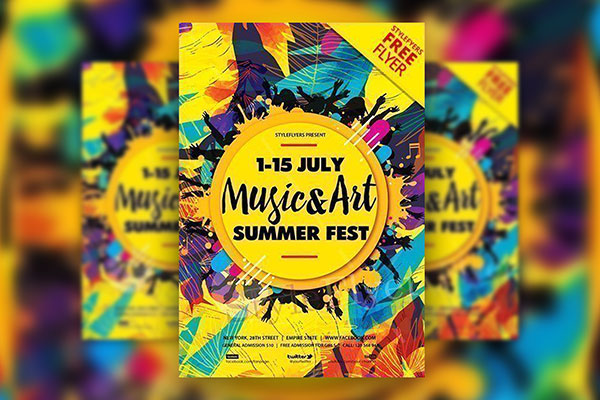 Leafy Circle Illustrated Summer Fest Flyer Template FREE PSD
