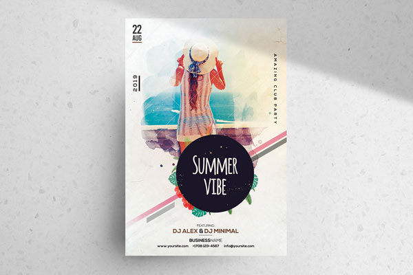 Minimal Watercolor Summer Party Flyer Poster Template FREE PSD