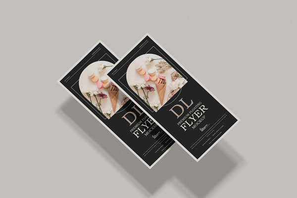 Mockup of 2 Floating DL Flyers FREE PSD