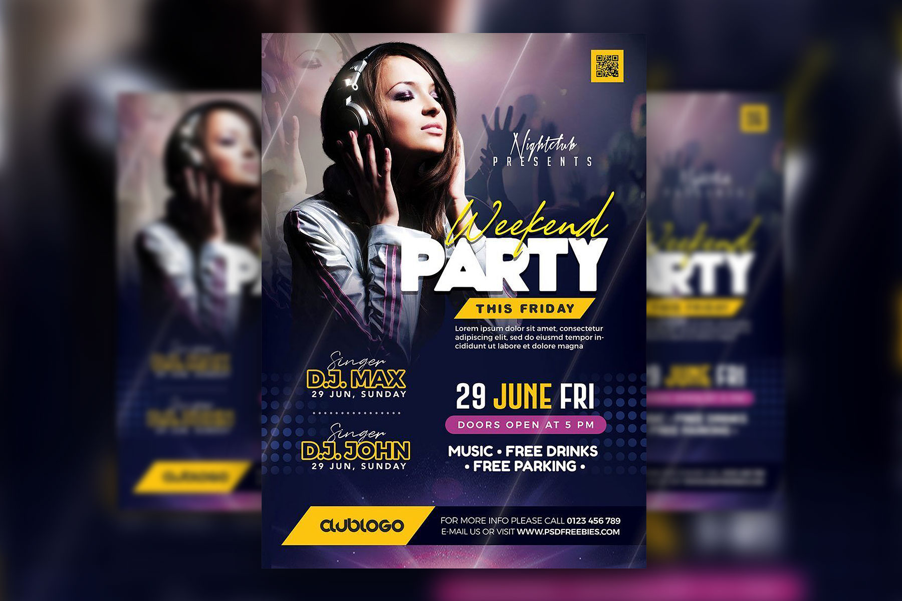 Modern Festive Nightclub Party Flyer Template FREE PSD